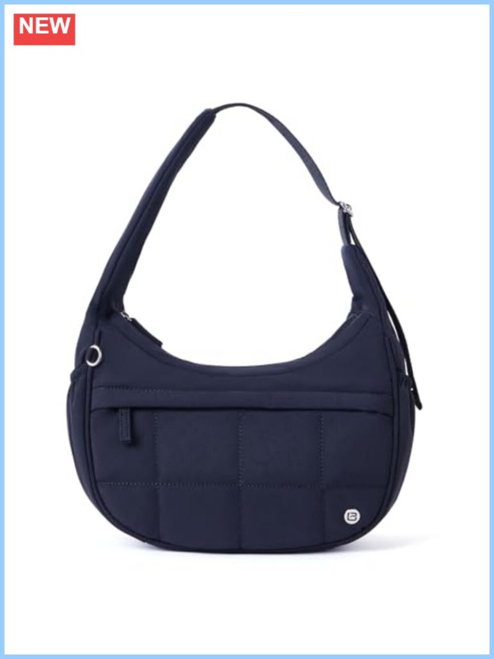 Nylon Quilted Crescent Shoulder Bag Triple Zip Pockets Adjustable Strap